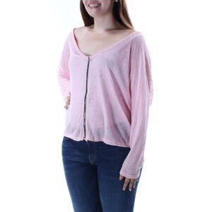 B SHARP Womens Pink Sheer Long Sleeve Scoop Neck Top L